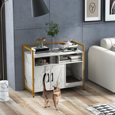 Giantex Meuble Litiere Chat,2 Portes,2 Compartiments Ouvertes,Plateau Grand