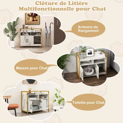 Giantex Meuble Litiere Chat,2 Portes,2 Compartiments Ouvertes,Plateau Grand