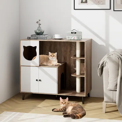 GIANTEX Meuble Litiere Chat,Poteau à Gratter en Sisal,Condo,Entrée Latéral