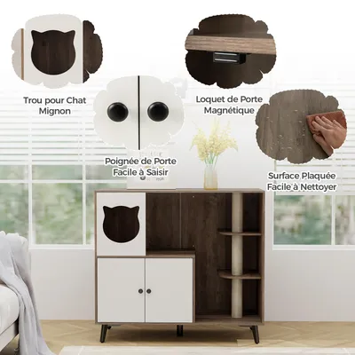 Giantex Meuble Litiere Chat,Poteau à Gratter en Sisal,Condo,Entrée Latéral