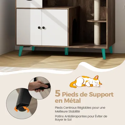 Giantex Meuble Litiere Chat,Poteau à Gratter en Sisal,Condo,Entrée Latéral