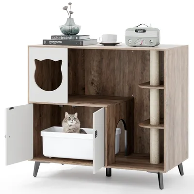 Giantex Meuble Litiere Chat,Poteau à Gratter en Sisal,Condo,Entrée Latéral