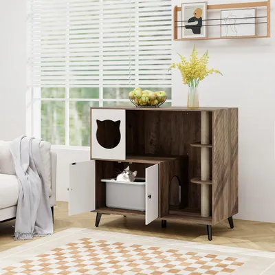 GIANTEX Meuble Litiere Chat,Poteau à Gratter en Sisal,Condo,Entrée Latéral