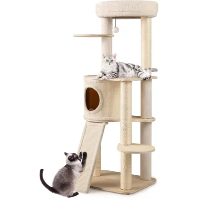 Giantex Arbre à Chat 143 CM,6 Plateformes,Échelle,4 Griffoirs Sisal,Balle