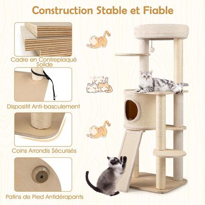 Giantex Arbre à Chat 143 CM,6 Plateformes,Échelle,4 Griffoirs Sisal,Balle