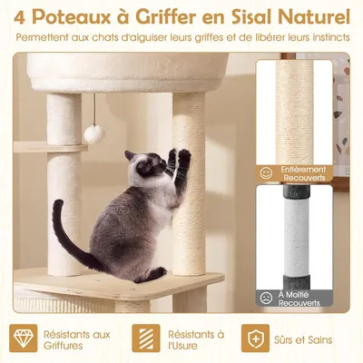 Giantex Arbre à Chat 143 CM,6 Plateformes,Échelle,4 Griffoirs Sisal,Balle