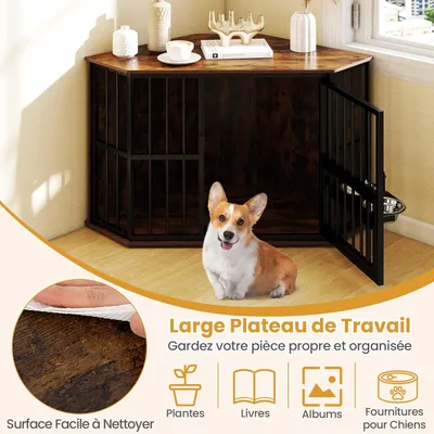 Giantex Cage pour Chien Intérieur,Porte en Métal,Plateau en Bois,2 Bol