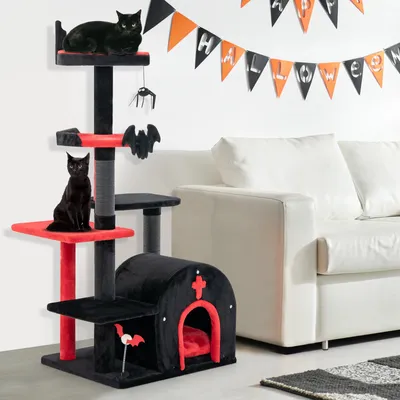 Giantex Arbre à Chat Gothique 133 CM,Perchoir,Poteaux à Gratter en Sisal