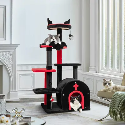 Giantex Arbre à Chat Gothique 133 CM,Perchoir,Poteaux à Gratter en Sisal