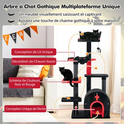 Giantex Arbre à Chat Gothique 133 CM,Perchoir,Poteaux à Gratter en Sisal