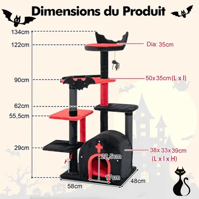 Giantex Arbre à Chat Gothique 133 CM,Perchoir,Poteaux à Gratter en Sisal