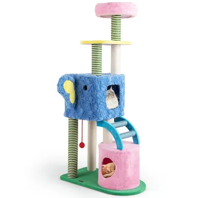 Giantex Arbre à Chat 154cm Poteaux en Sisal,Échelle Incluse,Balle Suspendue