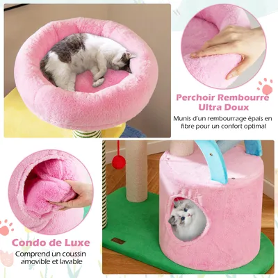 Giantex Arbre à Chat 154cm Poteaux en Sisal,Échelle Incluse,Balle Suspendue