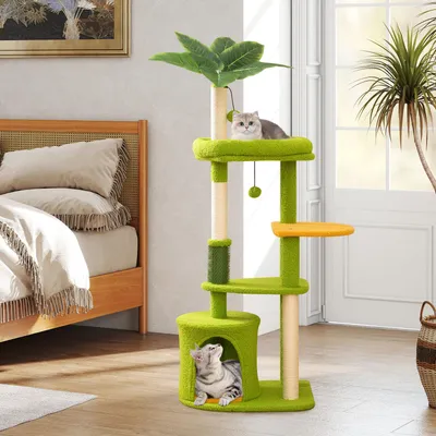 Giantex Arbre à Chat 122CM à 5 Niveaux Forme Feuille,Niche,Perchoir
