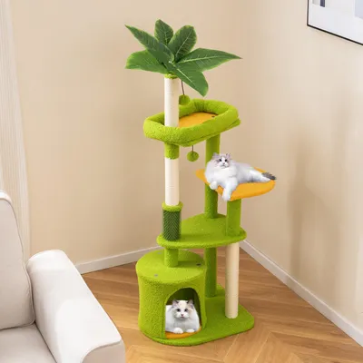 Giantex Arbre à Chat 122CM à 5 Niveaux Forme Feuille,Niche,Perchoir
