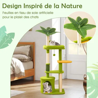Giantex Arbre à Chat 122CM à 5 Niveaux Forme Feuille,Niche,Perchoir