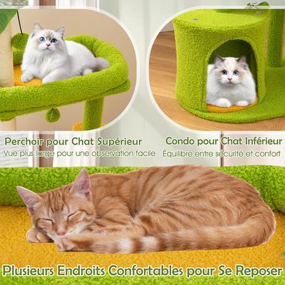 Giantex Arbre à Chat 122CM à 5 Niveaux Forme Feuille,Niche,Perchoir