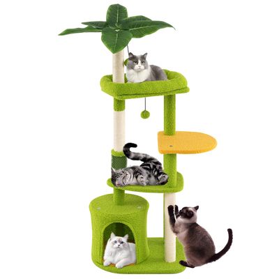 Giantex Arbre à Chat 122CM à 5 Niveaux Forme Feuille,Niche,Perchoir