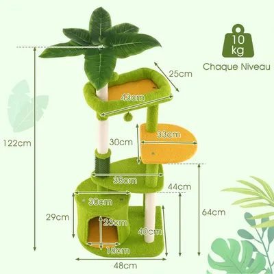 Giantex Arbre à Chat 122CM à 5 Niveaux Forme Feuille,Niche,Perchoir