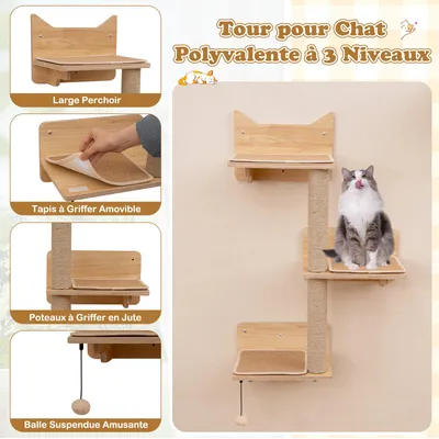 Giantex Arbre à Chat Mural ,Hamac Confortable, Griffoirs et Plateformes