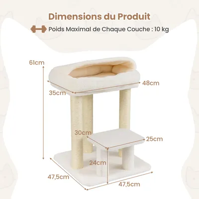 Giantex Arbre a Chat 61CM avec Lit, Plateforme de Saut, Poteaux à Griffer