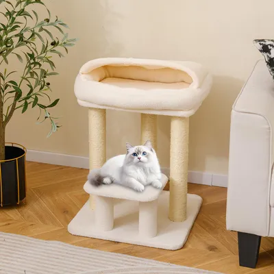Giantex Arbre a Chat 61CM avec Lit, Plateforme de Saut, Poteaux à Griffer