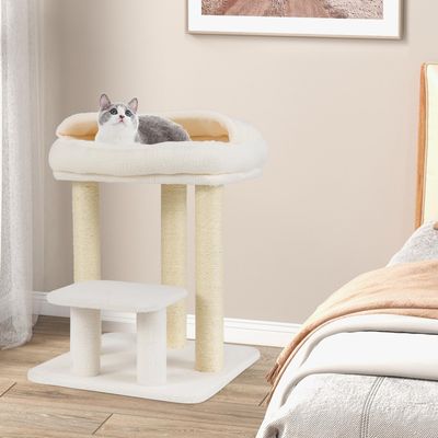 Giantex Arbre a Chat 61CM avec Lit, Plateforme de Saut, Poteaux à Griffer