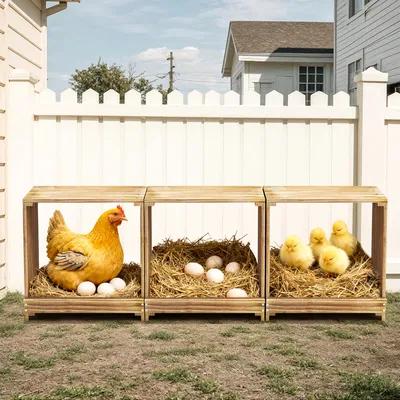 BINGOPAW Nichoirs à poules à 3 compartiments en bois pour poules pondeuses