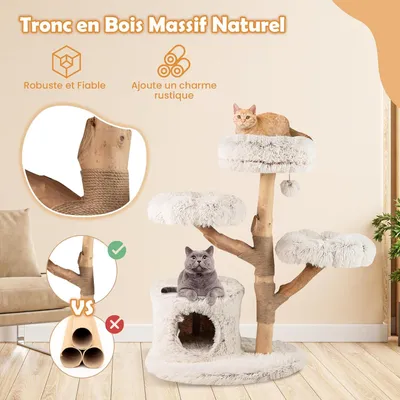 Giantex Arbre à Chat 102CM en Bois de Poirier,Griffoir,Pompon Suspendu Giantex Arbre à Chat 102CM en Bois de Poirier,Griffoir,Pompon Suspendu