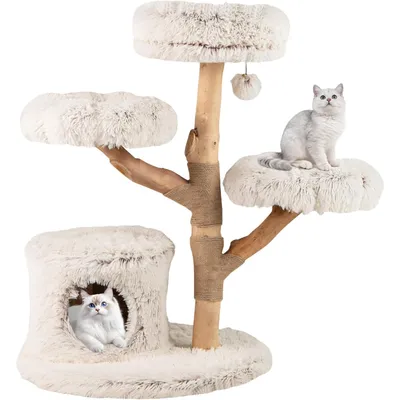 Giantex Arbre à Chat 102CM en Bois de Poirier,Griffoir,Pompon Suspendu