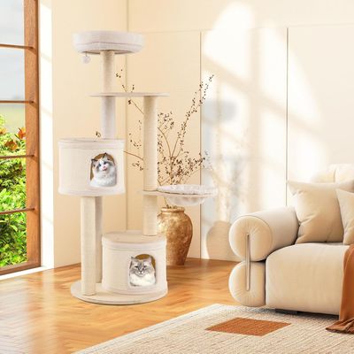 Giantex Arbre à Chat en Bois 152 CM,6 Plateformes,2 Niches à Housse,Hamac