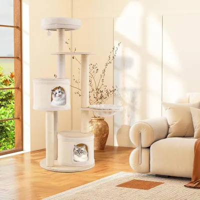 Giantex Arbre à Chat en Bois 152 CM,6 Plateformes,2 Niches à Housse,Hamac