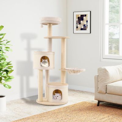 Giantex Arbre à Chat en Bois 152 CM,6 Plateformes,2 Niches à Housse,Hamac