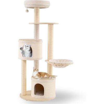 Giantex Arbre à Chat en Bois 152 CM,6 Plateformes,2 Niches à Housse,Hamac