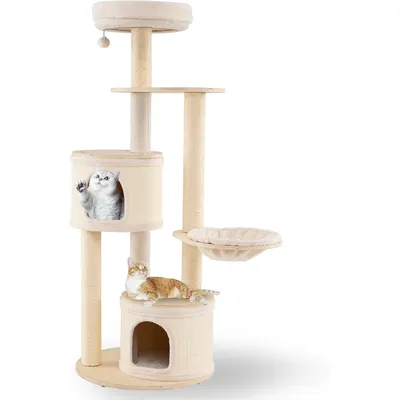 Giantex Arbre à Chat en Bois 152 CM,6 Plateformes,2 Niches à Housse,Hamac