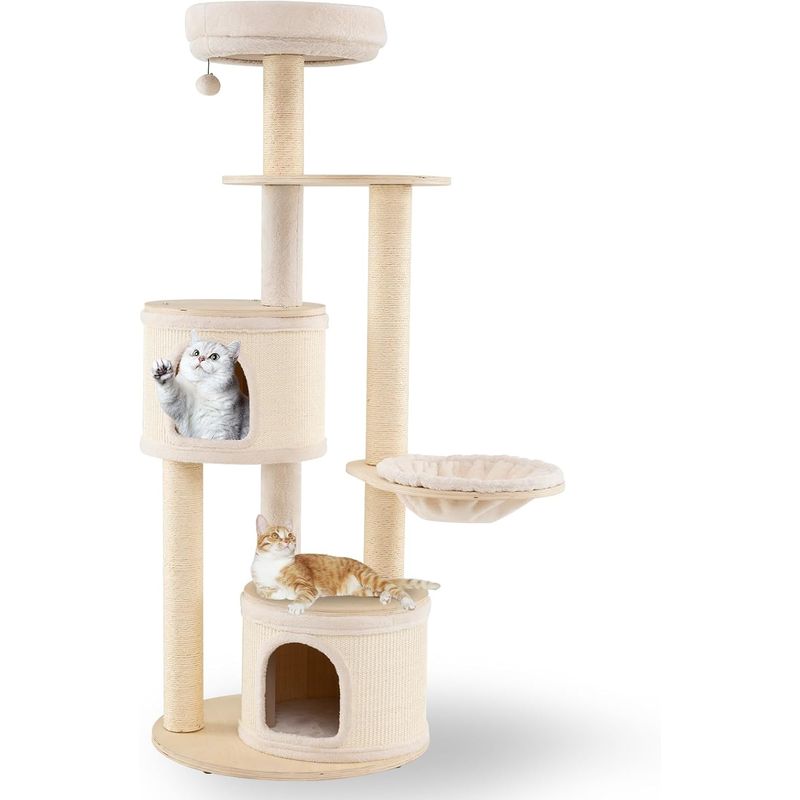 Giantex Arbre à Chat en Bois 152 CM,6 Plateformes,2 Niches à Housse,Hamac