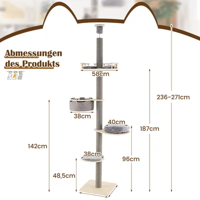 Giantex Deckhoher Kratzbaum, Mehrstöckiger Katzenturm Mit Hängematte Giantex Deckhoher Kratzbaum, Mehrstöckiger Katzenturm Mit Hängematte