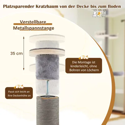 Giantex Deckhoher Kratzbaum, Mehrstöckiger Katzenturm Mit Hängematte Giantex Deckhoher Kratzbaum, Mehrstöckiger Katzenturm Mit Hängematte