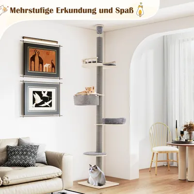 Giantex Deckhoher Kratzbaum, Mehrstöckiger Katzenturm Mit Hängematte Giantex Deckhoher Kratzbaum, Mehrstöckiger Katzenturm Mit Hängematte
