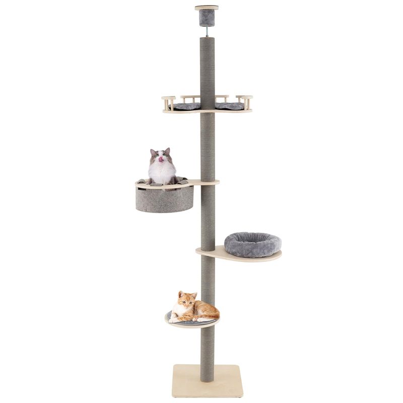 Giantex Arbre à Chat Sol au Plafond,5 Niveaux,Hauteur Réglable 236-271 CM