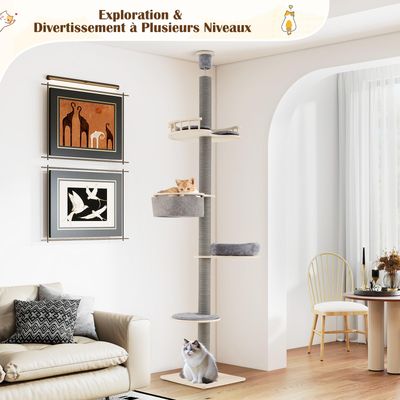Giantex Arbre à Chat Sol au Plafond,5 Niveaux,Hauteur Réglable 236-271 CM
