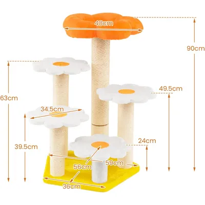Giantex Arbre à Chat en Forme de Fleur 90CM 5 Niveaux,Perchoir en Peluche