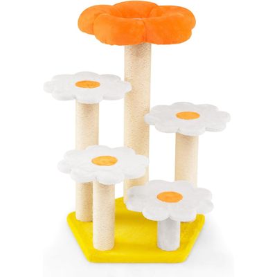 Giantex Arbre à Chat en Forme de Fleur 90CM 5 Niveaux,Perchoir en Peluche