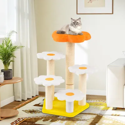 Giantex Blumenthema Katzenturm Mit Plüschsitz Und Sisal-Kratzelementen Giantex Blumenthema Katzenturm Mit Plüschsitz Und Sisal-Kratzelementen