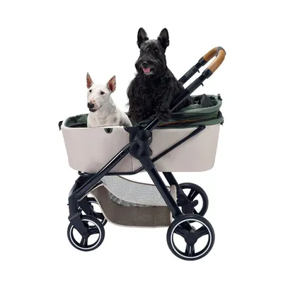 Poussette pliable rétro de luxe pour animaux jusqu'à 30 kg - Soft Sage