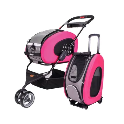 Sac de transport et poussette 5 en 1 pour animaux de compagnie - Rose
