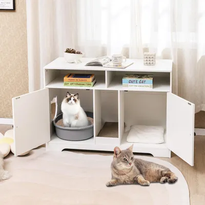 Giantex Meuble Litiere Chat,2 Portes et Griffoirs en Sisa,Planche à Gratter