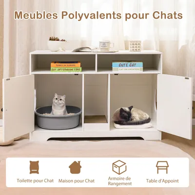 Giantex Meuble Litiere Chat,2 Portes et Griffoirs en Sisa,Planche à Gratter