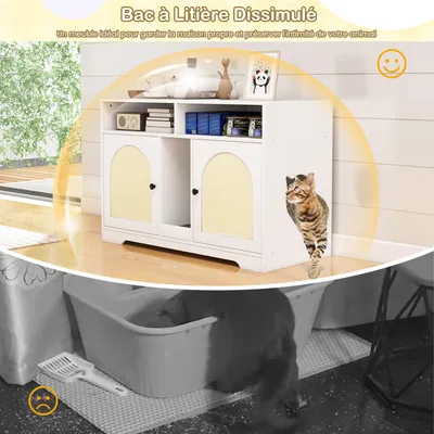 Giantex Meuble Litiere Chat,2 Portes et Griffoirs en Sisa,Planche à Gratter