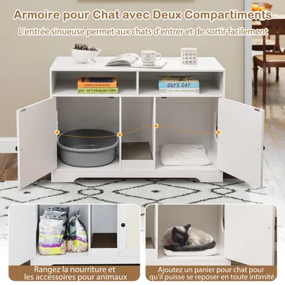 Giantex Meuble Litiere Chat,2 Portes et Griffoirs en Sisa,Planche à Gratter